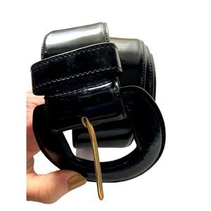 Womens Black Genuine Patent Leather Belt 5 Holes Size L B71